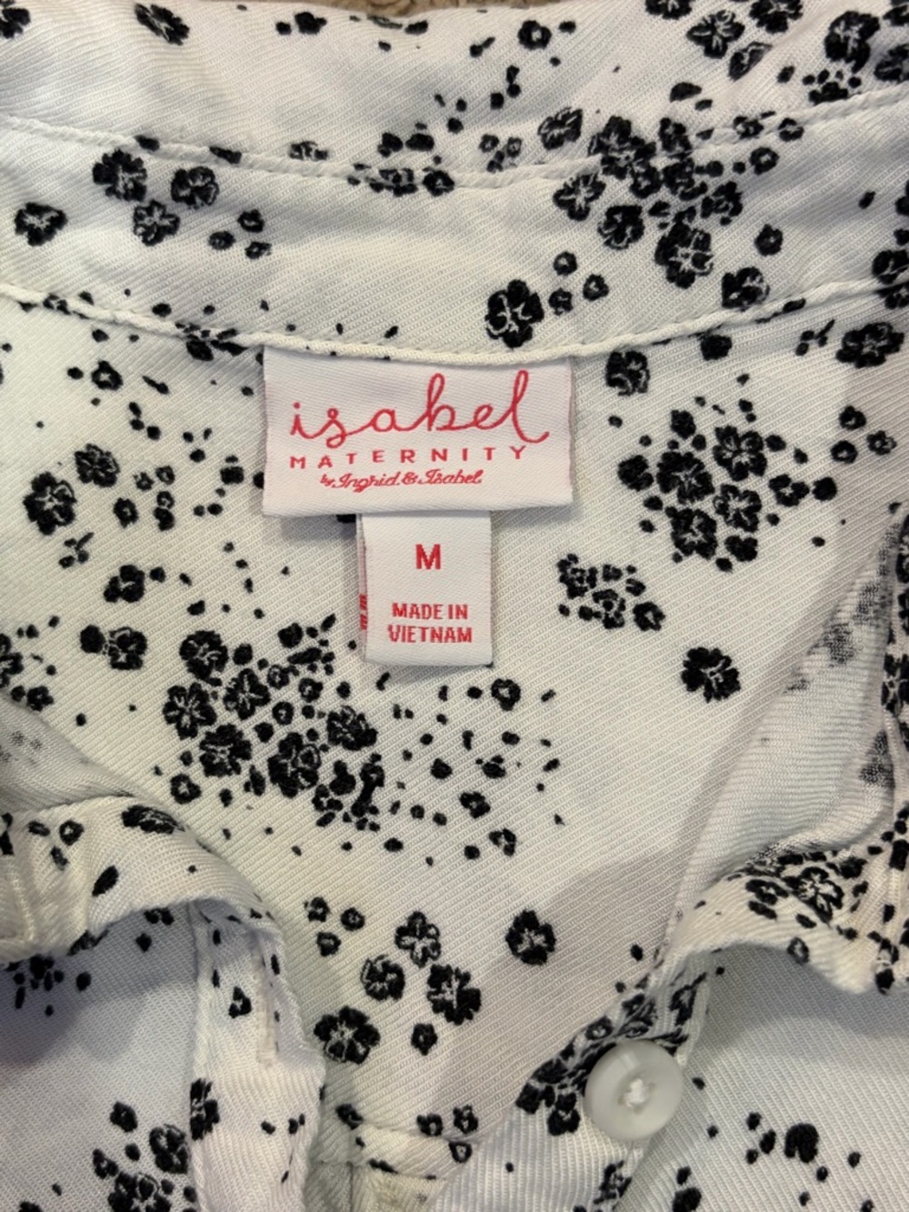 Isabel Maternity by Ingrid & Isabel White Button-Up Shirt w/Navy Floral Print - Picture 2 of 8